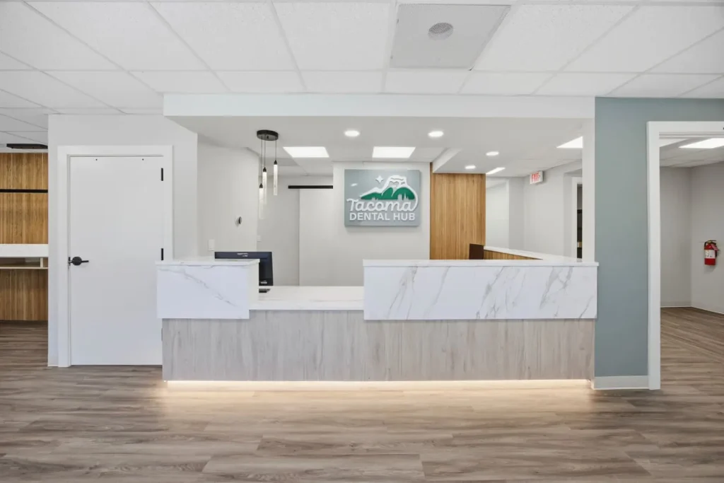Front reception desk welcoming patients at Exceptional Dental Care in Tacoma, WA