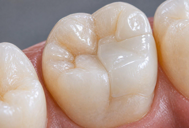 Ceramic onlay restoration on a natural tooth