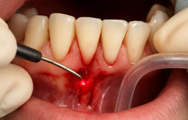 Laser-assisted periodontal treatment of gum tissue
